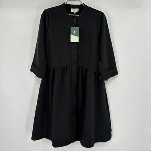 Tuckernuck Black Stretch Crepe Royal Shirt Dress sz M Mini Half Sleeve NWT